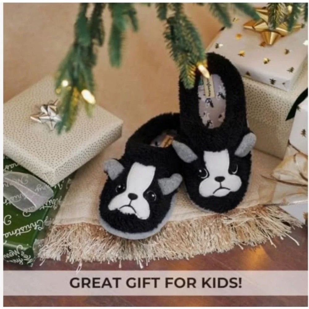 Dearfoams Kids Toddler Little Kid Black Dog Animal Slippers NEW‎ 13/1 US
